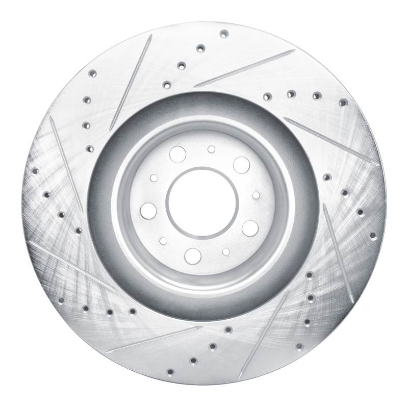 Tesla Model Y Brake Rotor (1) - Front Right - R1 Concepts - Drilled & Slotted - Silver - `20-`25